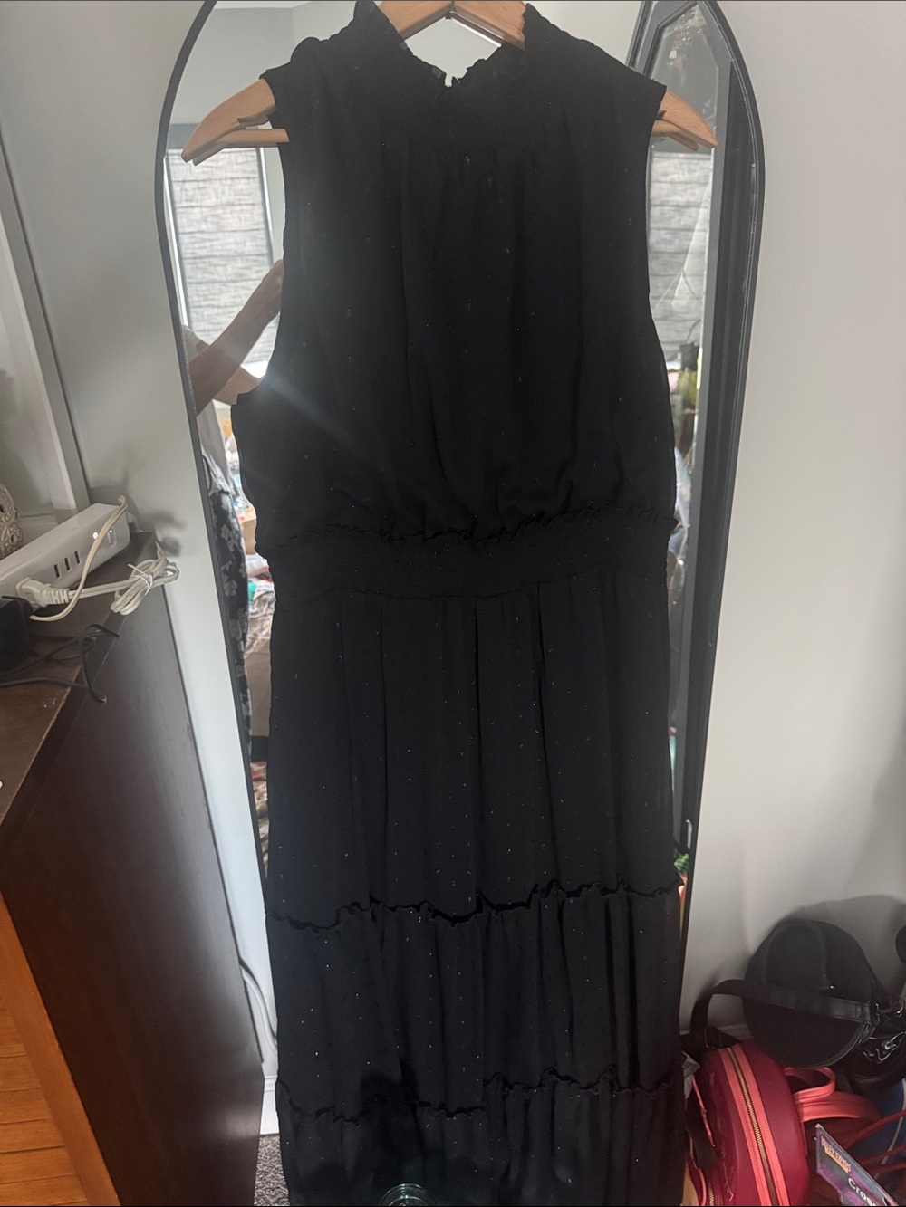 Draper James Black Sleeveless Smocked-Waist Tiered Maxi Dress